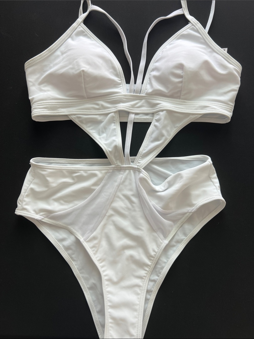 NWOT White Cutout Bokini One-Piece Faux Bikini Swimsuit Size M